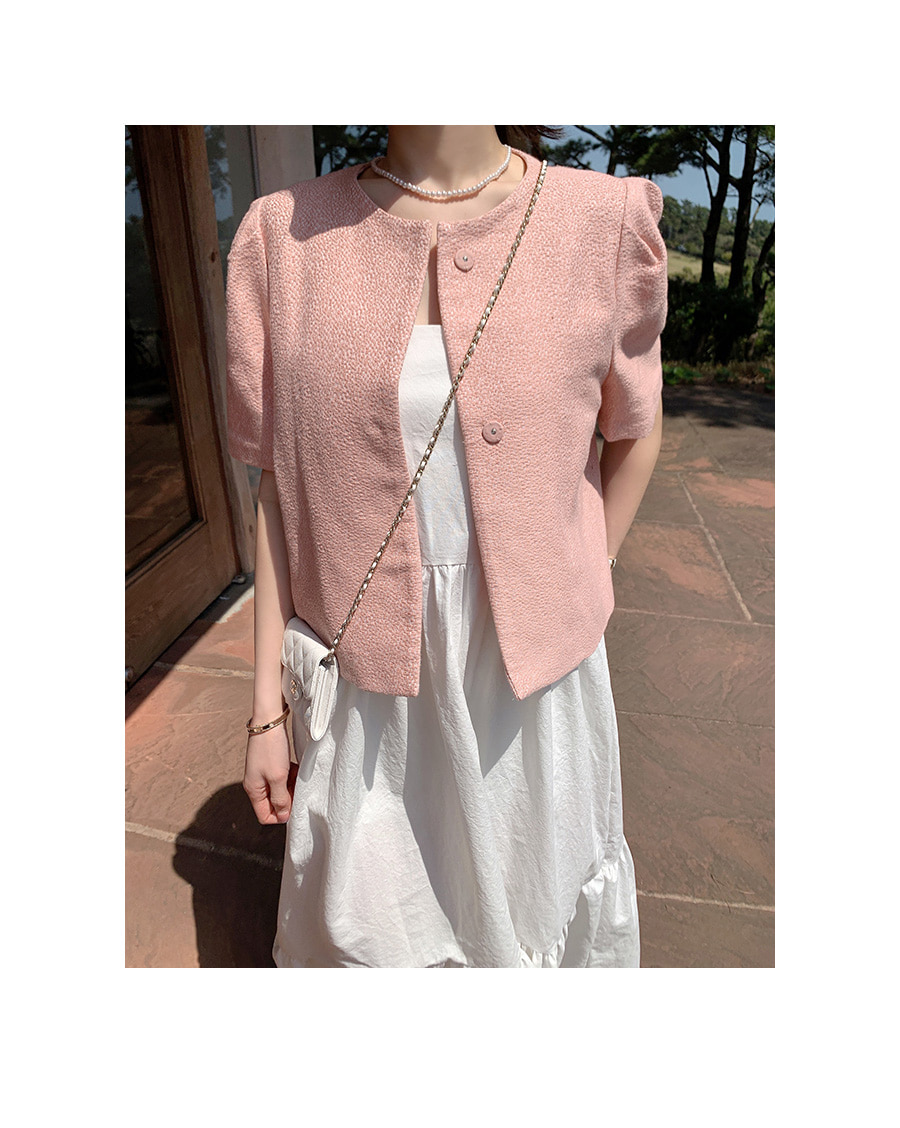 【 Sissy sissi 】 Purchasing agent Straight hair ~ Pleat shoulder Bubbles Short sleeve Tweed Jacket 18511